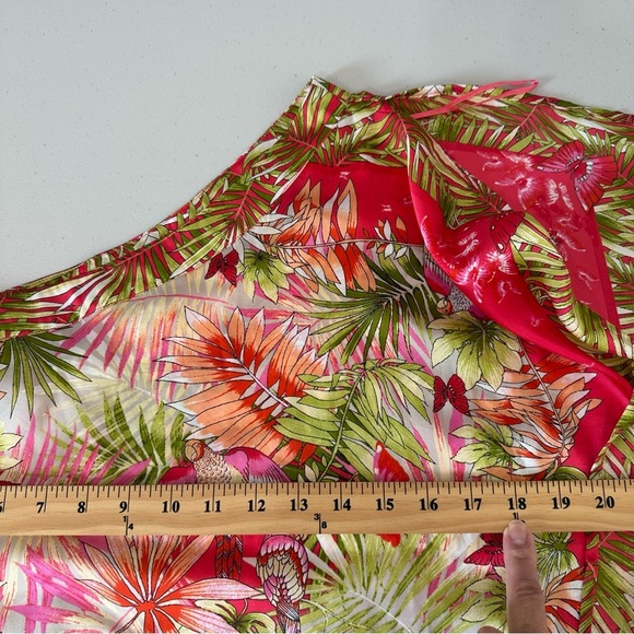 Cache Vibrant Floral One-Shoulder Blouse Birds Butterfly Medium Satin - Picture 7 of 13
